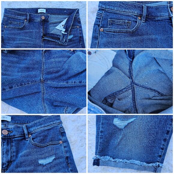 Denim Bermuda Shorts LOFT Size 6 Dark Distressed Cutoffs Cuffed Stretch EUC - Picture 3 of 5